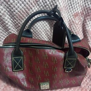 Dooney & Bourke Red and Black Satchel with Patterned Design